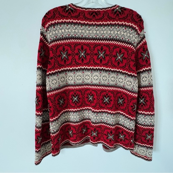 Talbots Fair Isle Cardigan Sweater Red Gray Black Knit Button Front cabincore - Picture 2 of 5